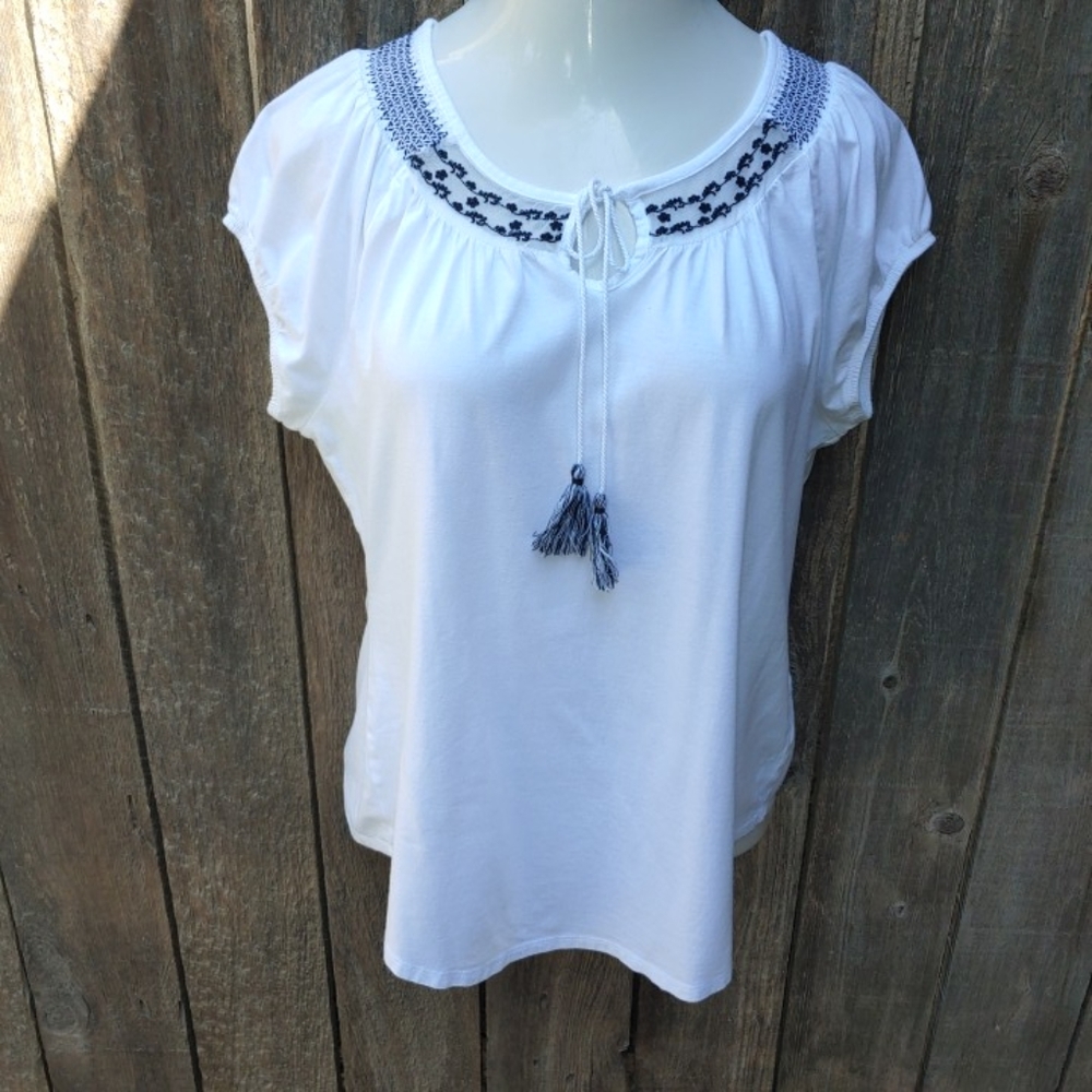 Great Northwest Indigo White Peasant Top